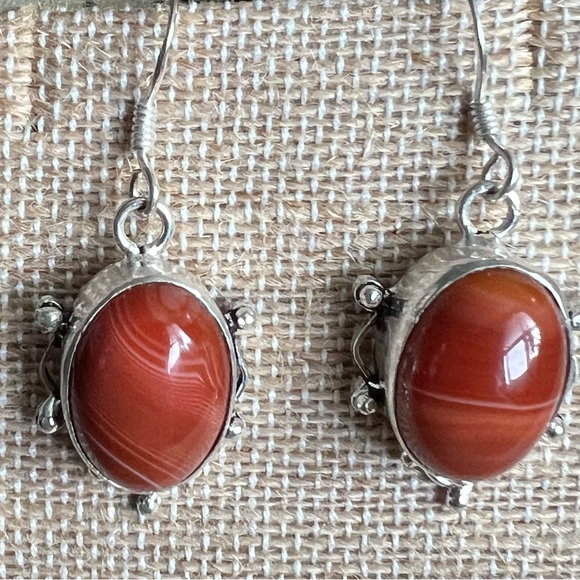 Botswana Agate Silver Overlay Earrings - Picture 1 of 2
